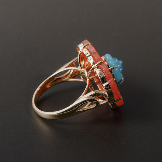 清代红玛瑙桃花+元代琉璃簪头戒指 商品图3