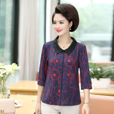 XC xm22 新款时尚翻领七分袖印花休闲百搭T恤上衣 商品图1