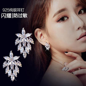 NT0022EA新款韩国气质银针树叶锆石耳环TZW