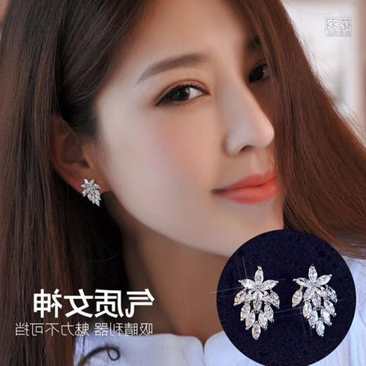 NT0022EA新款韩国气质银针树叶锆石耳环TZW 商品图2