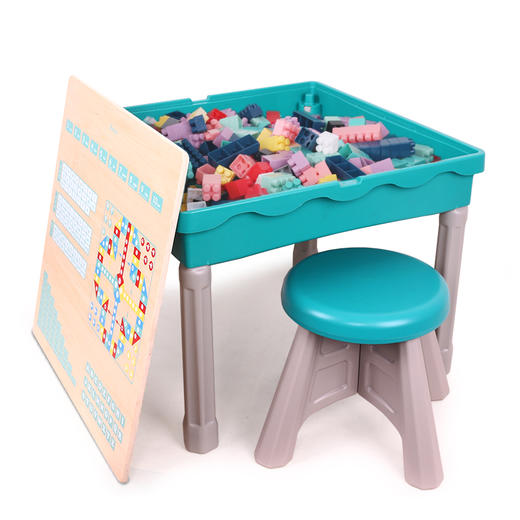 铭塔儿童积木桌子玩具 男女孩3-6-7-8岁塑料拼插装游戏桌餐椅 多功能学习桌 商品图1