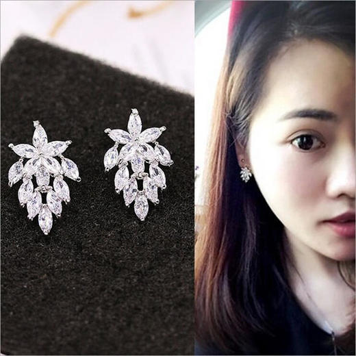 NT0022EA新款韩国气质银针树叶锆石耳环TZW 商品图1