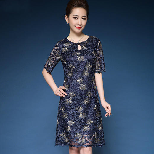 DYSL-Q3666新款下摆波浪边金丝绣花复古连衣裙TZW 商品图2