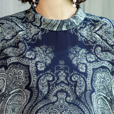 XY-C-116-新款黑色复古中袖中长款印花真丝连衣裙 商品图2