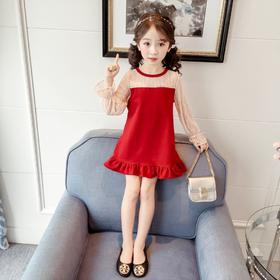 MY-1063新款韩版网纱女童洋气蕾丝鱼尾连衣裙