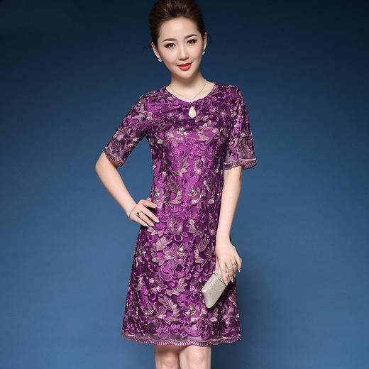 DYSL-Q3666新款下摆波浪边金丝绣花复古连衣裙TZW 商品图1