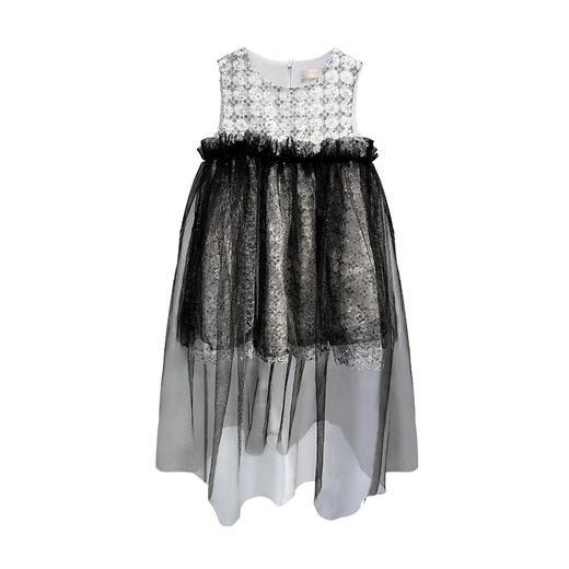 非质量问题不退换~pureshare蓬纱馆 儿童高端礼服公主裙模特走秀演出服洋气连衣裙女-金色黑纱礼服裙 商品图4