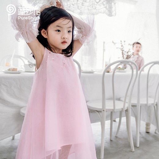 pureshare蓬纱馆宝宝粉色吊带纱裙女童演出走秀礼服裙高端公主裙-粉色手纱系带裙 商品图0