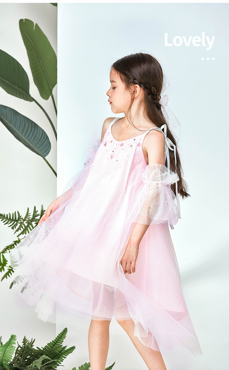 pureshare蓬纱馆宝宝粉色吊带纱裙女童演出走秀礼服裙高端公主裙粉色