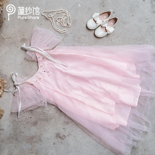 pureshare蓬纱馆宝宝粉色吊带纱裙女童演出走秀礼服裙高端公主裙-粉色手纱系带裙 商品图3