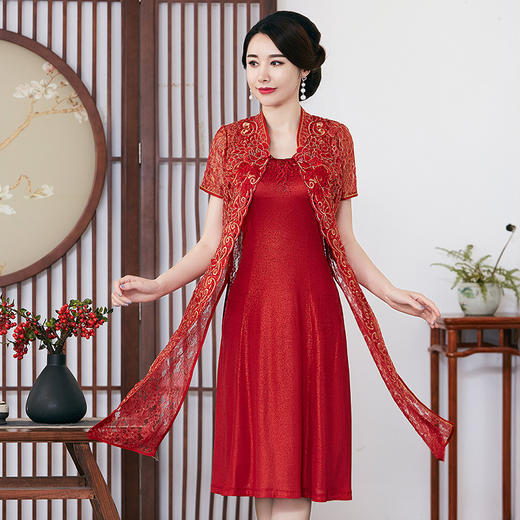 MLY-60282B新款高档中长款刺绣旗袍两件套TZW 商品图2