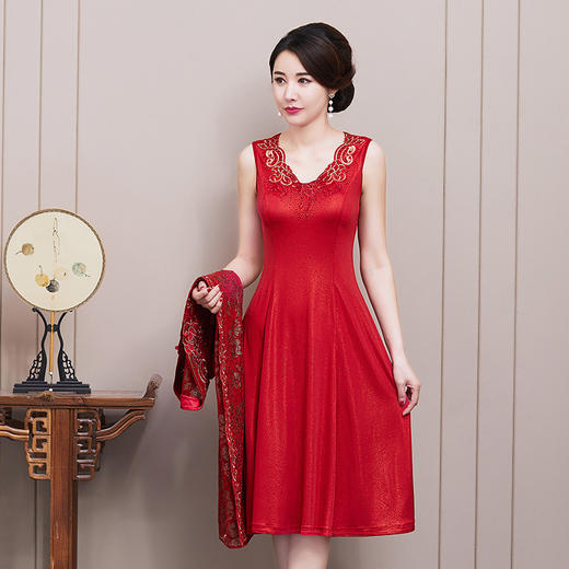 MLY-60282B新款高档中长款刺绣旗袍两件套TZW 商品图3