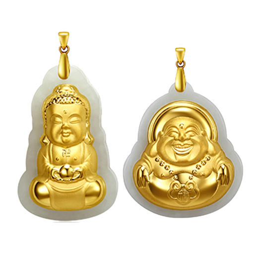 和田玉吊坠笑佛玉佛金镶玉观音情侣一对男士女款szyd19701a6