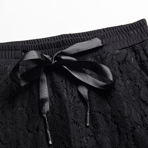 QYHY-725新款中高腰蕾丝弹力微喇裤九分时尚显瘦黑色休闲裤TZW 商品图4