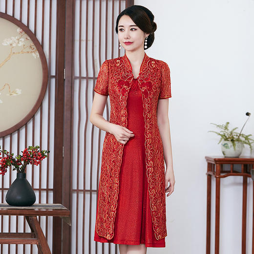 MLY-60282B新款高档中长款刺绣旗袍两件套TZW 商品图1