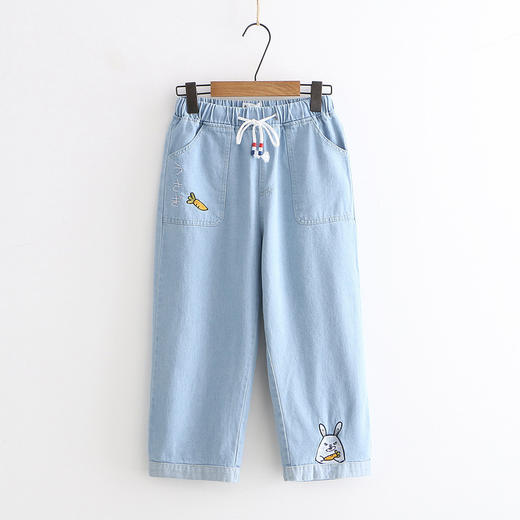 DZ-g0155ba日系夏装牛仔七分裤可爱萝卜兔刺绣女裤子 商品图1