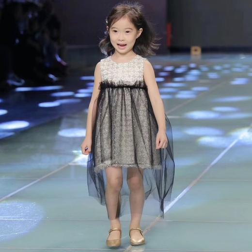 非质量问题不退换~pureshare蓬纱馆 儿童高端礼服公主裙模特走秀演出服洋气连衣裙女-金色黑纱礼服裙 商品图0