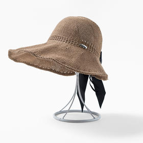 新款蝴蝶结空顶盆棉线针织可折叠大沿渔夫帽百搭遮阳帽TZW