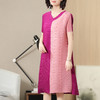 XSL-E3018新款短袖拼色宽松大码三宅褶皱连衣裙TZW 商品缩略图2