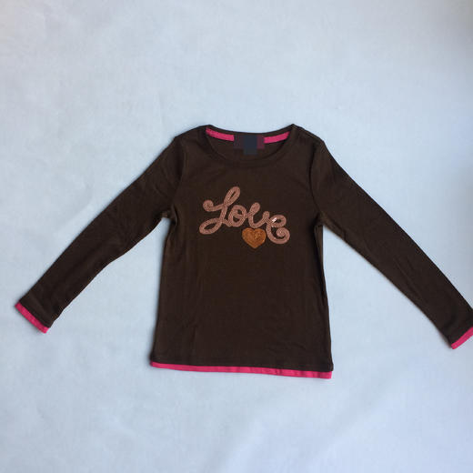 【断码 清仓 凑单】GAP原单 公主系列 女童长袖T桖 咖啡色胸前粉色LOVE亮片 商品图0