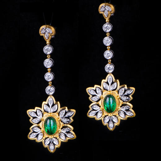 18k金 双色复古蕾丝 宫廷风 弧面祖母绿套装 angiebella珠宝格格