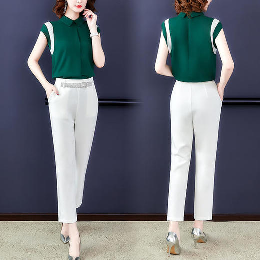 SN 4631553气质修身显瘦雪纺上衣休闲裤两件套【优】 商品图0