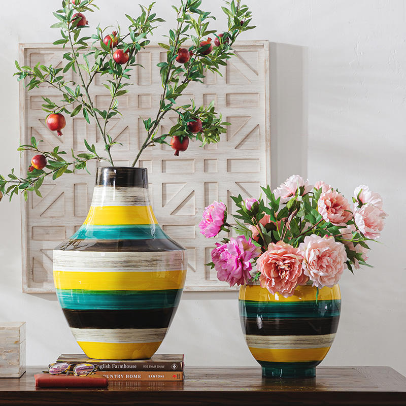 奇居良品现代家居装饰摆件大型竹制花瓶花插客厅书房摆件摆瓶