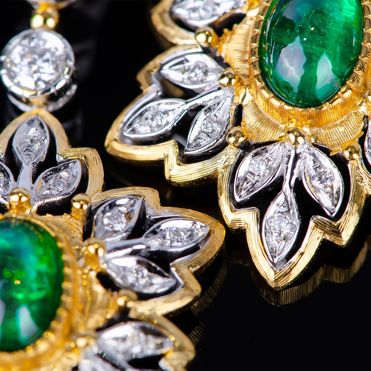 18k金 双色复古蕾丝 宫廷风 弧面祖母绿套装 angiebella珠宝格格