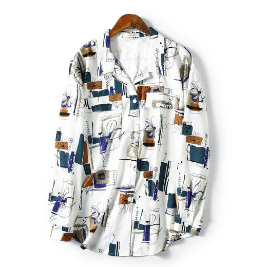 女士气质小众宽松舒适设计感图案印花长袖衬衫a073150