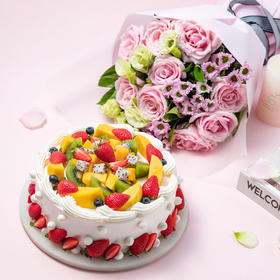 【粉红佳人玫瑰9朵+蛋糕】初见-羞答答的粉色甜蜜，在微风中甜蜜绽放 鲜花（武汉）