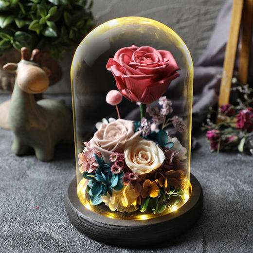 【春节不打烊 顺丰包邮】经典款 永生玫瑰花玻璃罩暖灯摆件 鲜花干花七夕情人节生日礼物创意礼品 商品图9