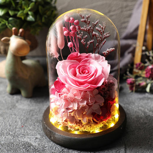 【春节不打烊 顺丰包邮】经典款 永生玫瑰花玻璃罩暖灯摆件 鲜花干花七夕情人节生日礼物创意礼品 商品图2