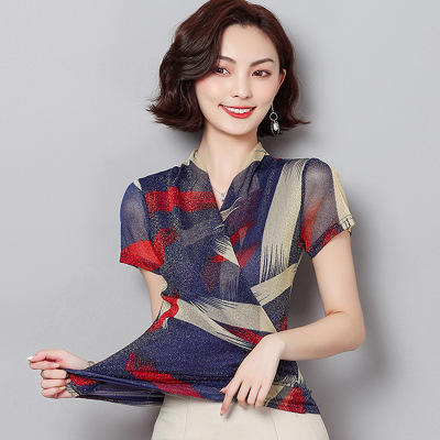 MZ2374-显瘦欧货时尚印花打底衫洋气V领小衫 商品图3