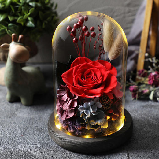 【春节不打烊 顺丰包邮】经典款 永生玫瑰花玻璃罩暖灯摆件 鲜花干花七夕情人节生日礼物创意礼品 商品图0