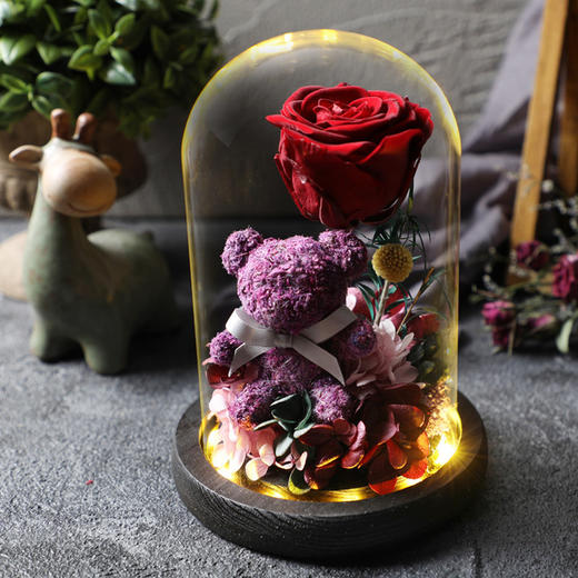 【春节不打烊 顺丰包邮】经典款 永生玫瑰花玻璃罩暖灯摆件 鲜花干花七夕情人节生日礼物创意礼品 商品图10