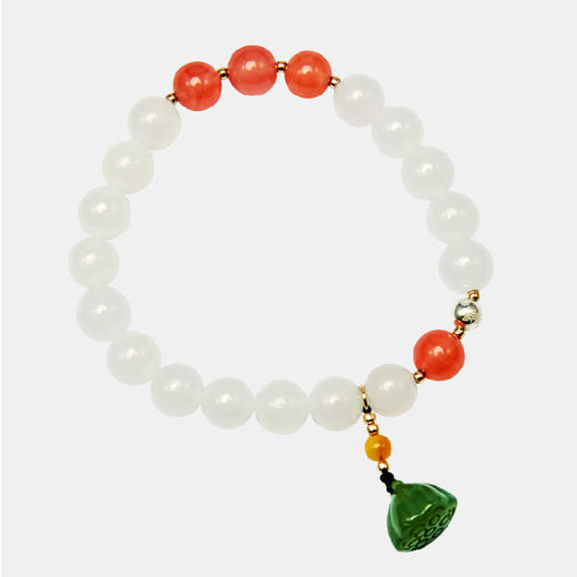 和田玉白玉手串手链搭天然碧玉莲蓬925银国风汉服礼物醍醐原创设计 商品图6