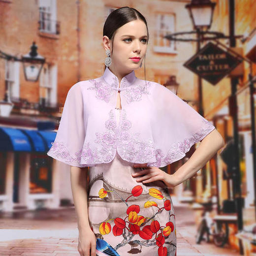 DLQ6177B新款防晒薄款复古雪纺绣花旗袍披肩 商品图1