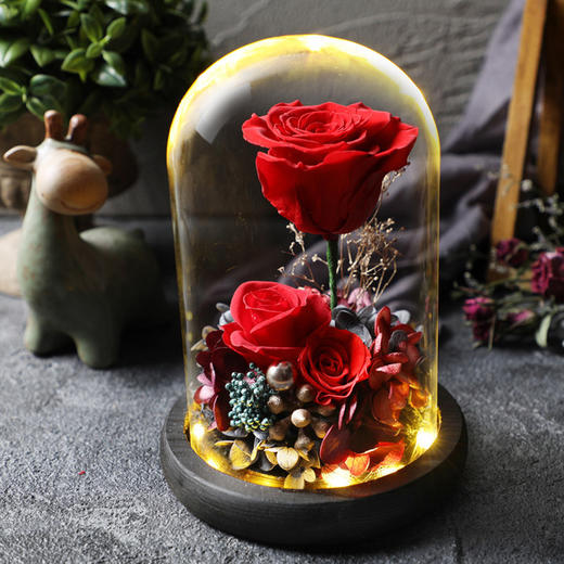 【春节不打烊 顺丰包邮】经典款 永生玫瑰花玻璃罩暖灯摆件 鲜花干花七夕情人节生日礼物创意礼品 商品图7