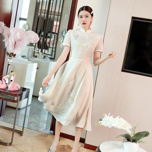 OG-99198新款复古文艺仙鹤刺绣改良旗袍连衣裙TZW 商品图2