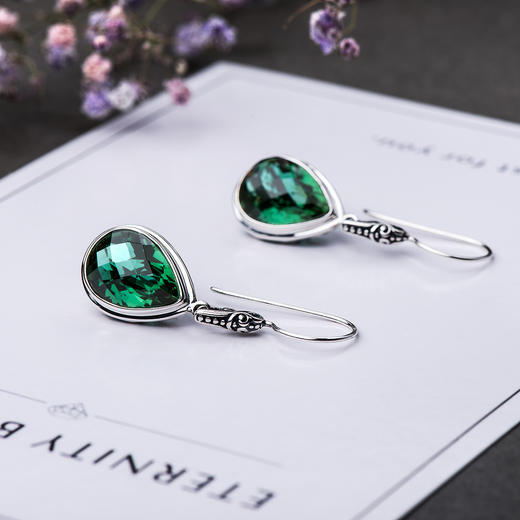 JP-903011808-36欧美时尚水滴镂空镶嵌雕花绿水晶耳坠 商品图2