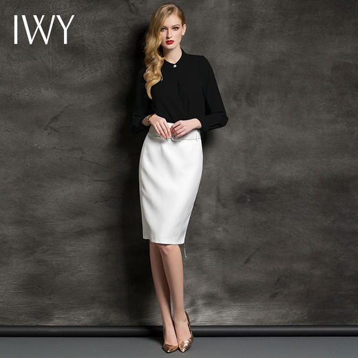 IWY/内搭衬衫气质职业正装修身白色/黑色时尚衬衣通勤收腰女式衬衫B0185 商品图3
