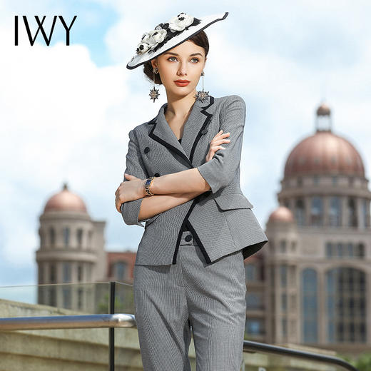 IWY/西装套装女灰色格纹优雅名媛工作服时尚ol白领职业两件套CP433 商品图4