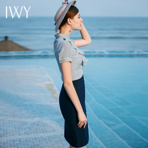 IWY/职业套装女时尚气质修身正装ol短袖衬衫包臀裙B83L+S417 商品图3