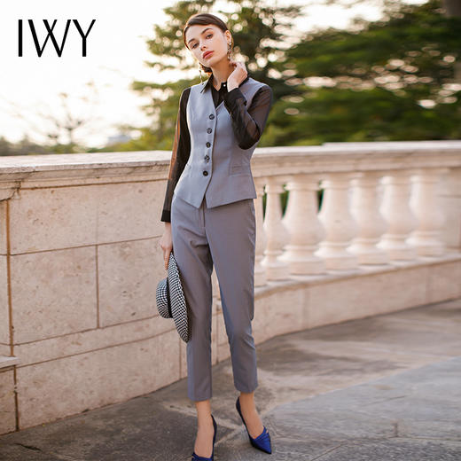 IWY/灰色西装马甲三件套名媛时尚西服套装气质白领ol正装 CPM251 商品图3