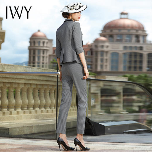 IWY/西装套装女灰色格纹优雅名媛工作服时尚ol白领职业两件套CP433 商品图3