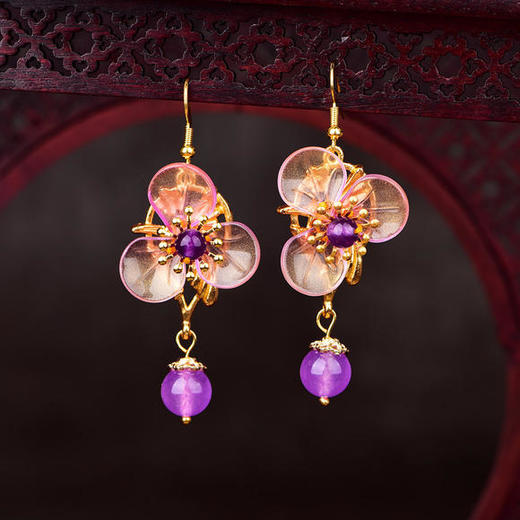 CZYH-207古典复古风琉璃花瓣耳坠 商品图0