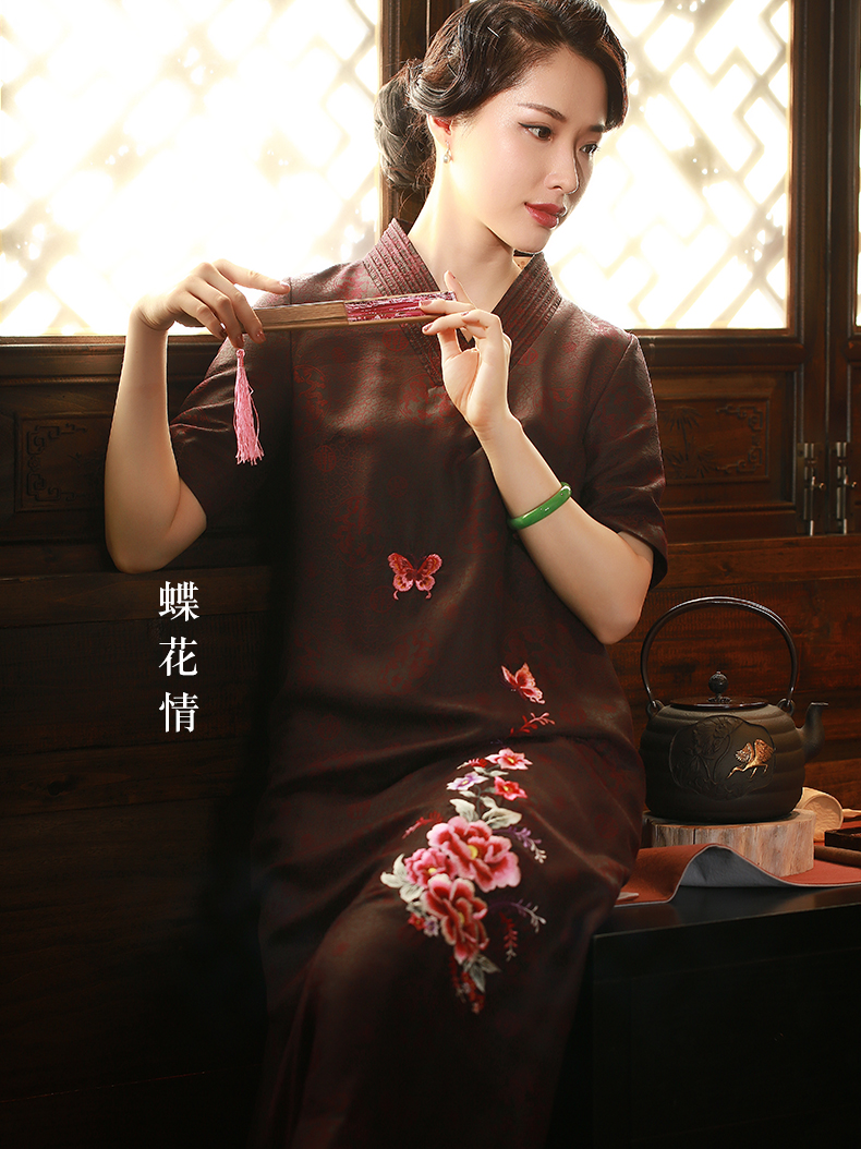 e19258 玺玥胶织香云纱改良连衣裙 - 玺玥服饰旗舰店