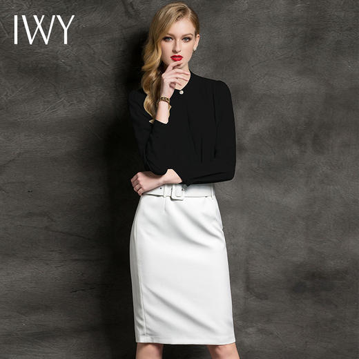 IWY/内搭衬衫气质职业正装修身白色/黑色时尚衬衣通勤收腰女式衬衫B0185 商品图2