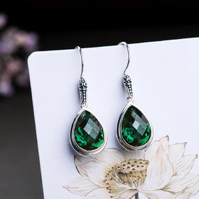 JP-903011808-36欧美时尚水滴镂空镶嵌雕花绿水晶耳坠