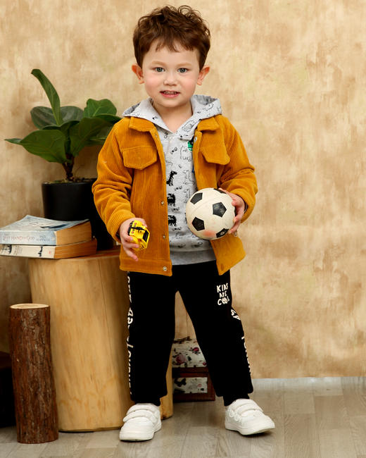 棉果果春秋季男童天鹅绒抽条+汗布休闲翻领外套M312100419480 商品图7